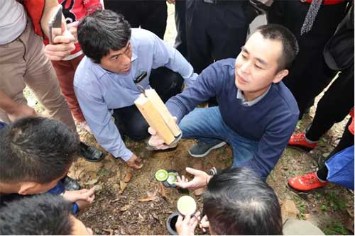 梁旭明老師正在指導學員土白蟻外環(huán)境的誘殺圖